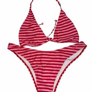 Striped Pink & Red Triangle Bikini Set